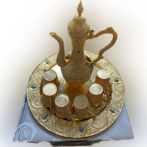 Vintage Metal Turkish Coffee Pot Set Turkish Tea Set with 6 Luxury cup -…